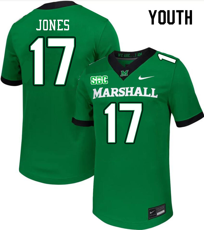 Youth #17 K.J. Jones Marshall Thundering Herd SBC Conference College Football Jerseys Stitched-Green